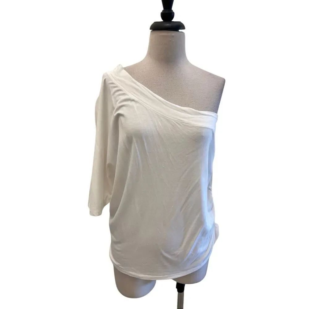 Trina Turk Women's Kona One Shoulder Stretch Jersey Top Whitewash Size Medium